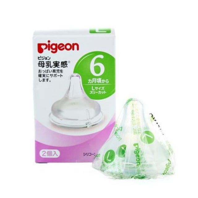 Núm ti thay bình cổ rộng Pigeon nội địa size L cho bé từ 6M+