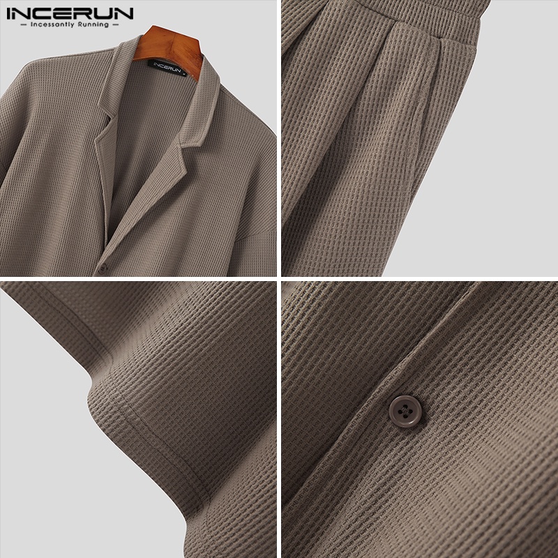 Bộ áo sơ mi dài tay và quần short lưng thun INCERUN thời trang nam tính