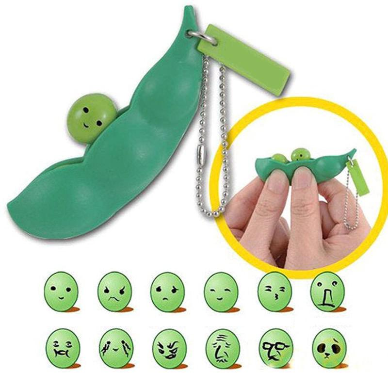 Móc khóa có đồ bóp stress hình hạt đậu mặt cảm xúc