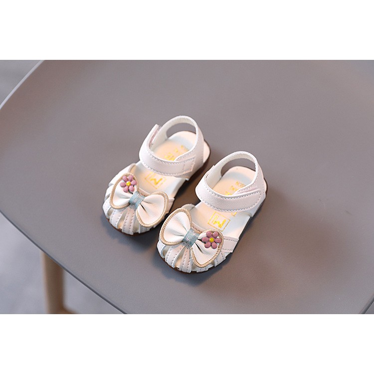 sandal bé gái size 15-25 nơ da mềm xinh xắn