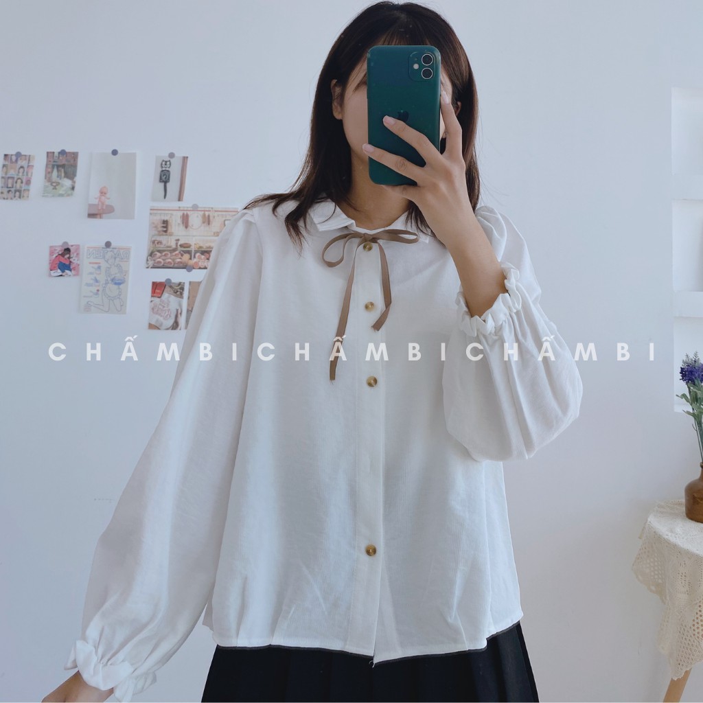 Áo Sơ Mi Tay Bồng Cô Thắt Nơ Siêu Xinh - A.079 | BigBuy360 - bigbuy360.vn