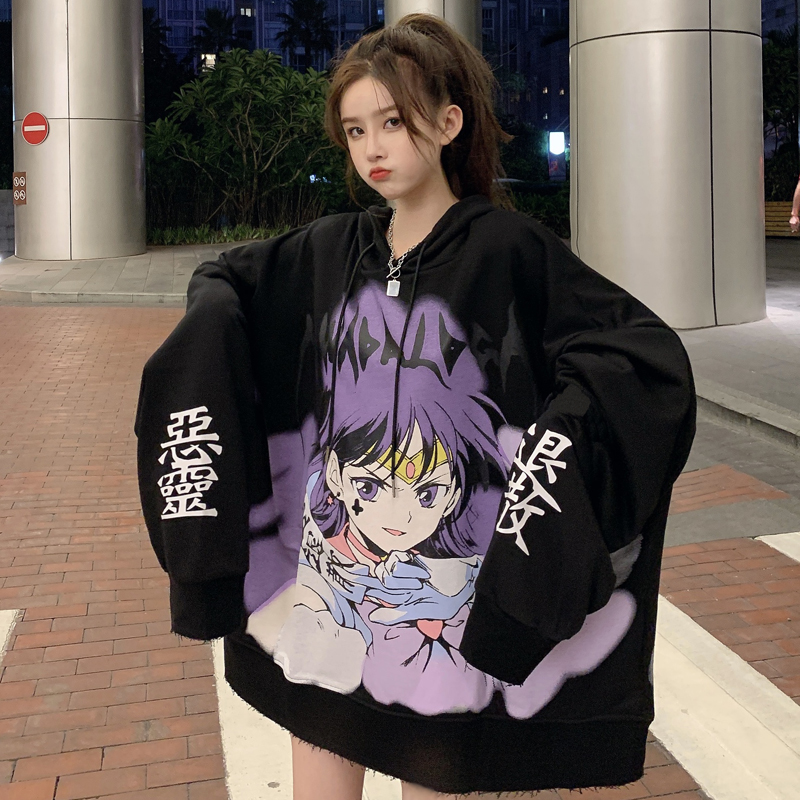 Áo Thun Tay Dài Dáng Rộng Rãi Hoạ Tiết In Hình Anime Nhật Bản Cá Tính