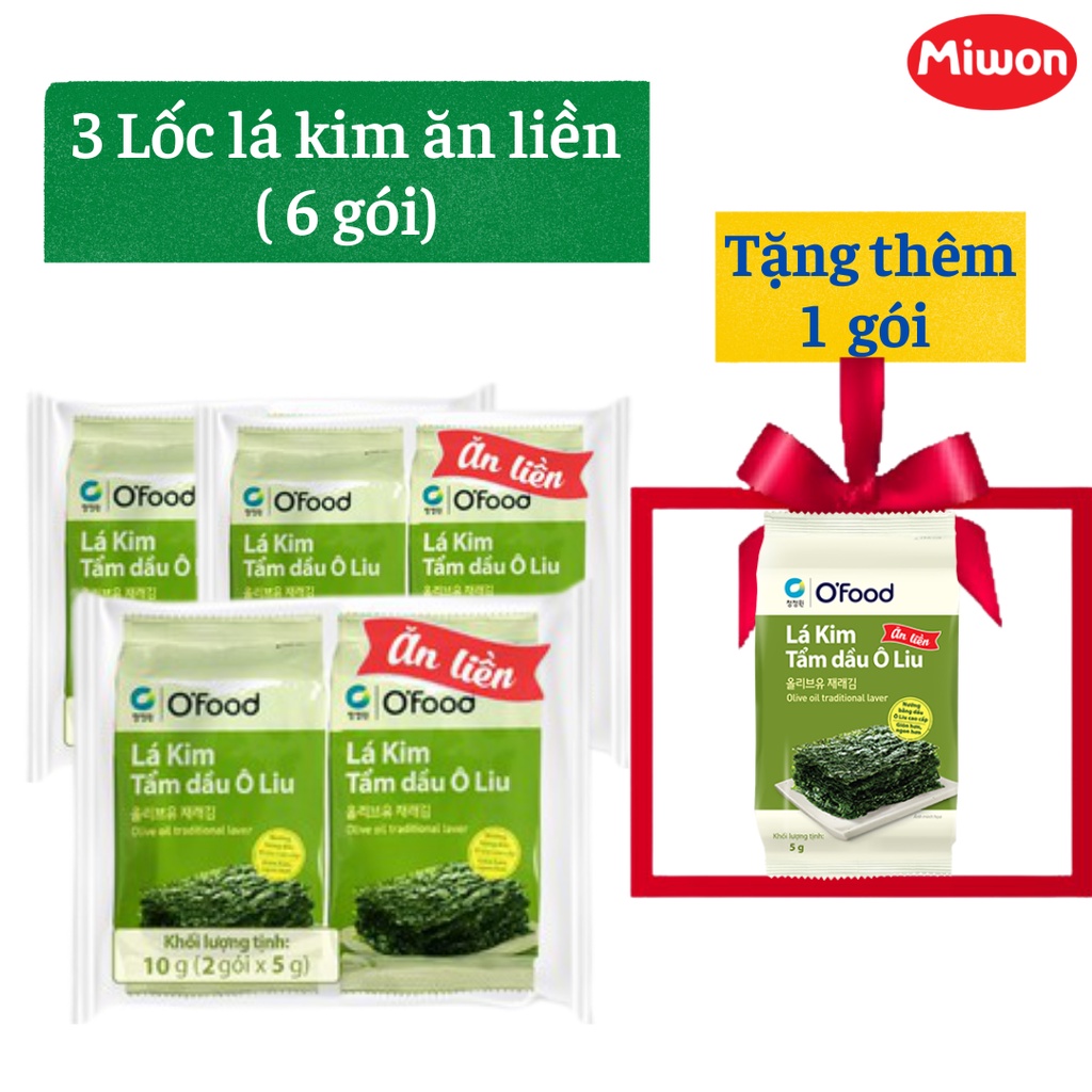 [MUA 3 TẶNG 1] COMBO 3 Lốc Rong biển, lá kim tẩm dầu oliu O'Food tặng thêm 1 gói, dùng để ăn liền hoặc cuộn với cơm nóng