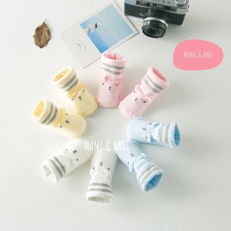 Tất vớ hình thú cho bé trai bé gái trẻ sơ sinh 0-6 tháng, tất cún cổ viền, vải mềm mại, chống trơn trượt MAMI BABI