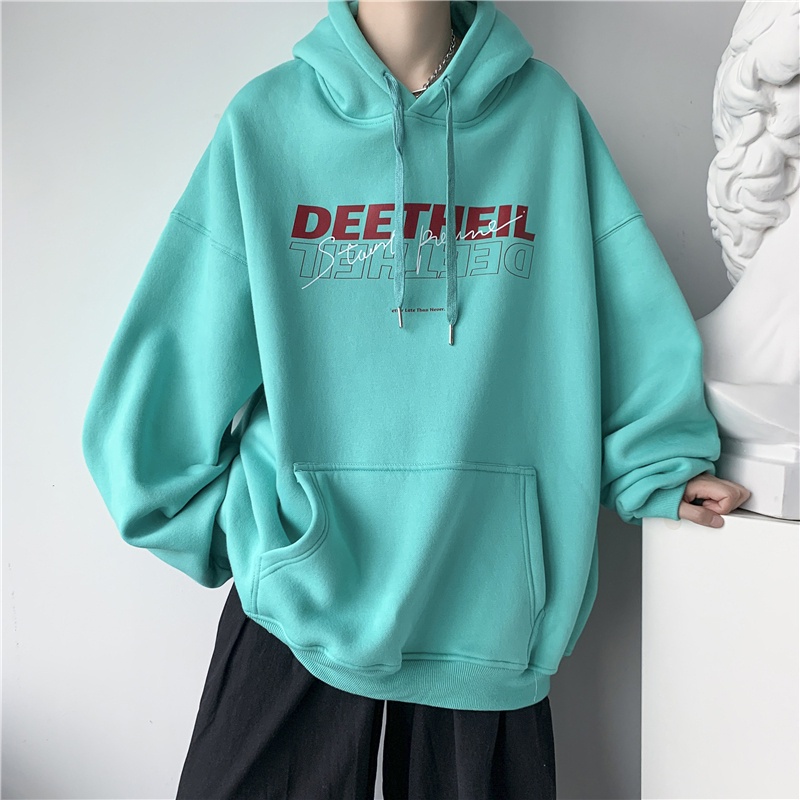 Áo hoodie dáng rộng in chữ phong cách thể thao năng động thời trang cho nam