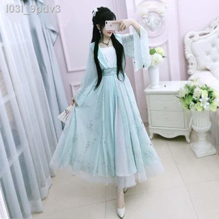 [Siêu Sale]✙Phụ nữ mùa hè phong cách mới cải tiến Hanfu quốc gia dài áo nịt dây treo váy hai mảnh phù hợp với voan chống