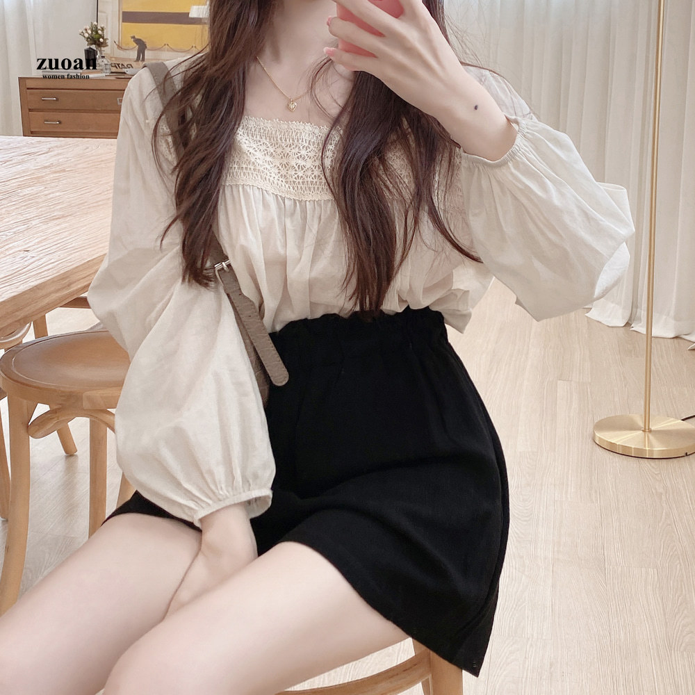 SUXI Áo tay dài phối ren thời trang quyến rũ cho nữ