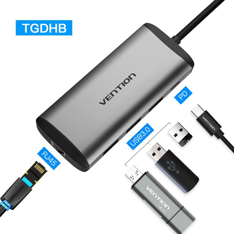 Type C - Cáp chuyển đổi Type-C ra LAN kèm 3 cổng USB 3.0 Vention TGDHB