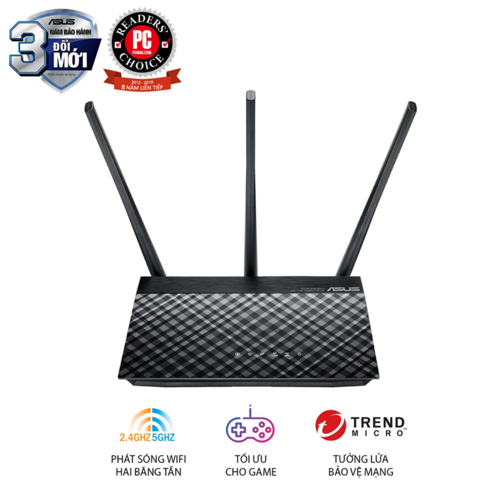 Bộ Phát Wifi Asus RT-AC53 Băng Tần Kép AC750 Gigabit 3 Ăng-ten - Hàng Chính Hãng