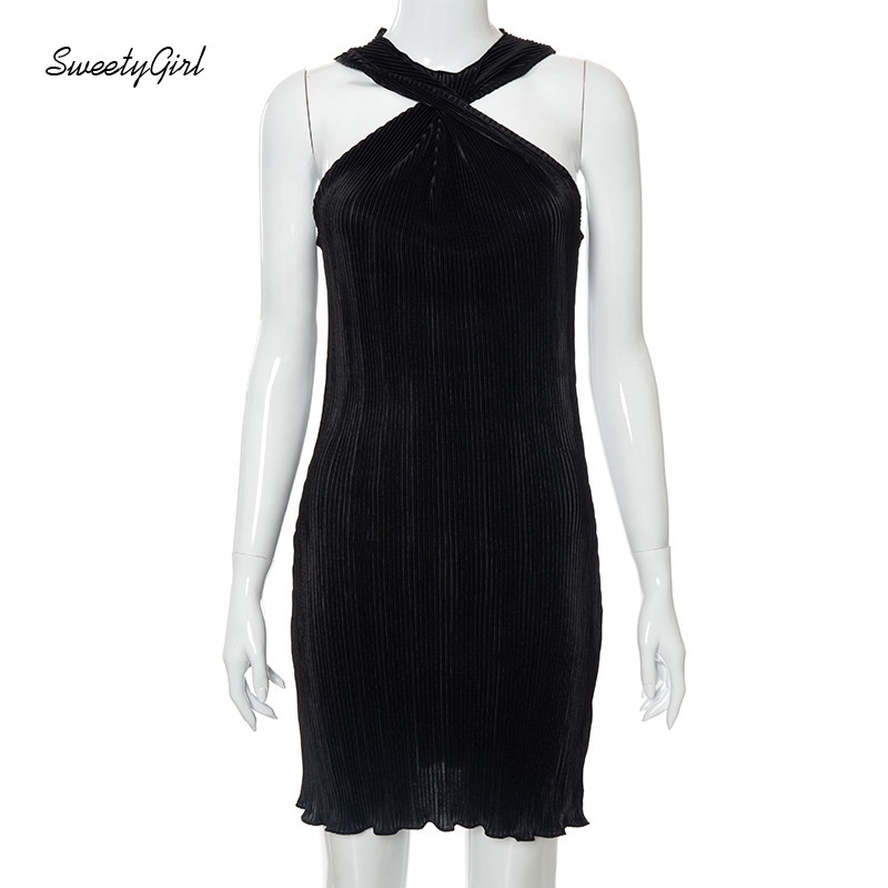 Đầm Mini Sát Nách Cổ Tròn Màu Trơn Dáng Rộng Thời Trang Đường Phố Cho Nữ