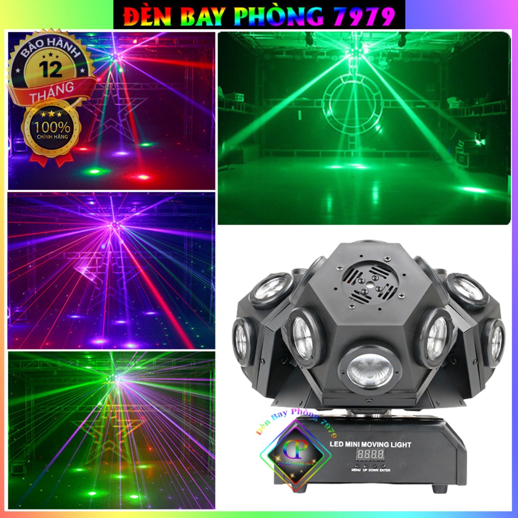 Đèn Laser Moving 3 Đầu Độc Lập 18 Mắt Led Có Laser Cảm Biến Âm Thanh Thích Hợp Cho Phòng Bay, Karaoke, Bar, Vũ Trường...