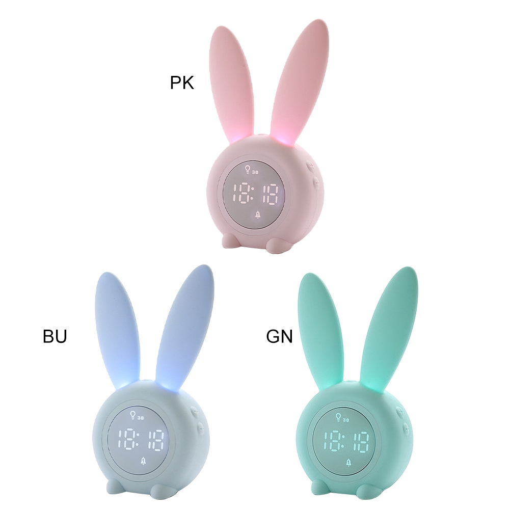 Đèn ngủ hẹn giờ tích hợp đồng hồ báo thức hình chú thỏ đáng yêu tiện lợi