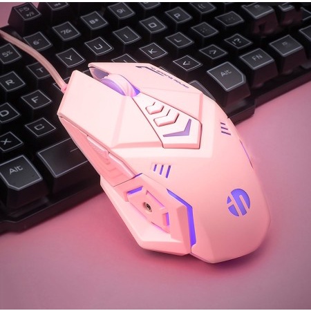 Chuột chơi game có dây Inphic PW5 màu hồng siêu cute hỗ trợ điều chỉnh DPI 4 tốc độ lên đến 4800 - Chính hãng