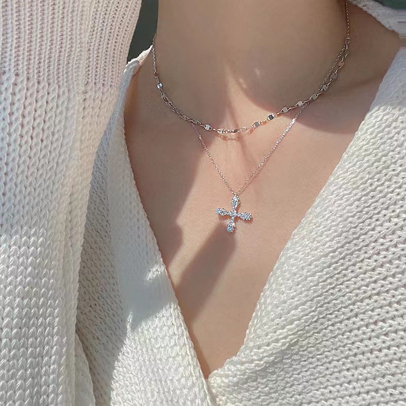 Vòng cổ Hai Lớp Đính Đá Kim Cương Tinh Tế Dành Cho Nữ