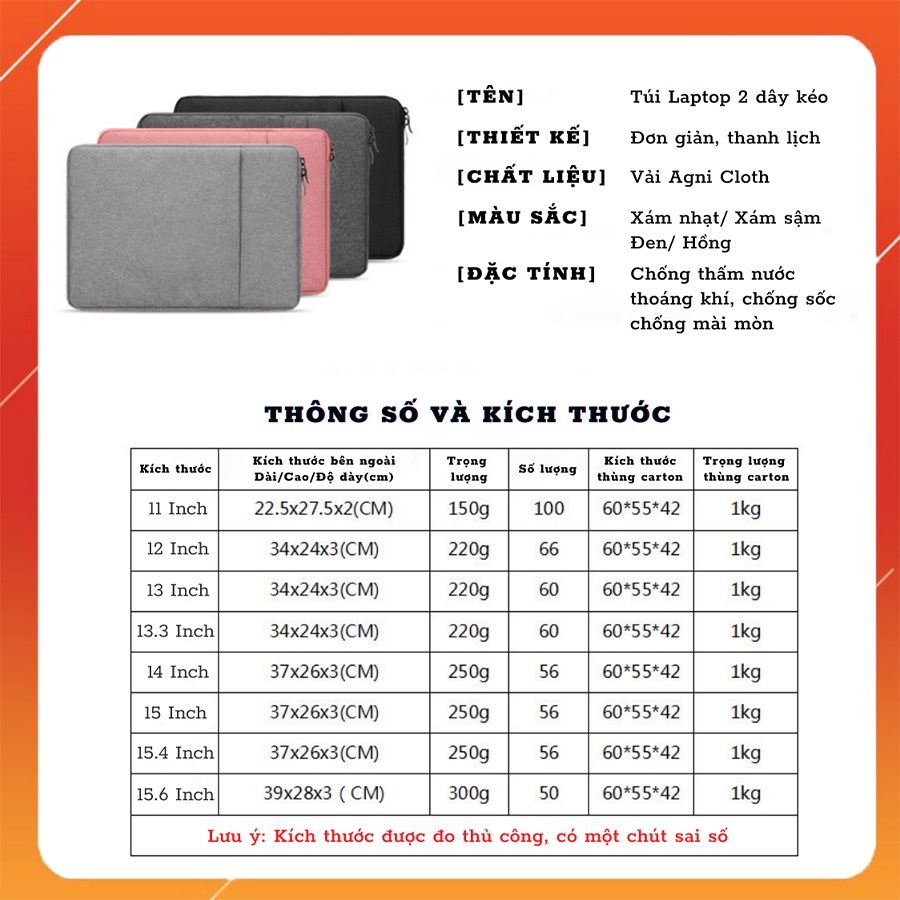 Túi Laptop/ Macbook 2 dây kéo vải - chống sốc tốt - có lót bên trong êm ái cho máy tính