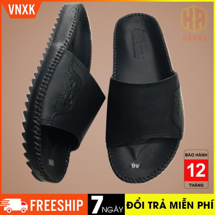 Dép da nam cao cấp dép quai ngang da bò thật màu đen đế cao su VNXK Bảo Hành 12 Tháng