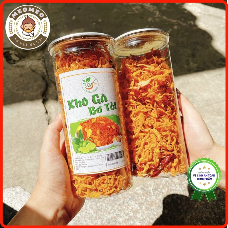 Khô gà bơ tỏi, khô gà xé cay 300g loại ngon, gà khô bơ tỏi chuẩn vị MEOMEO đồ ăn vặt Hà Nội, tốt cho sức khỏe, ít béo | BigBuy360 - bigbuy360.vn
