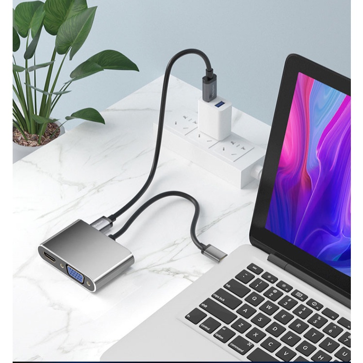 Hub Type C 4 trong 1 Cổng chuyển đổi HUB USB Type-C to HDMI/VGA/USB 3.0/PD Type-C hỗ trợ 4K