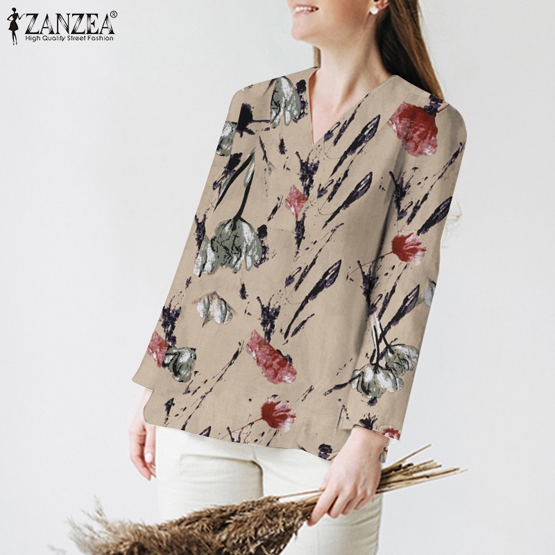 Zanzea Áo Sơ Mi Nữ Tay Dài Cổ Chữ V Họa Tiết Caro Phong Cách Vintage