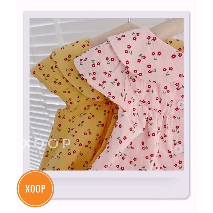 Váy thô kara cổ sen hoa đỏ 2 màu bé gái (8-18kg)