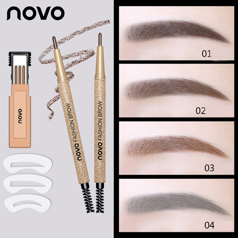 Bộ chì kẻ lông mày 3in1 Novo kèm 3 lõi phụ CN45, Bộ chì mày định hình 3 kiểu Novo Fashion Brow