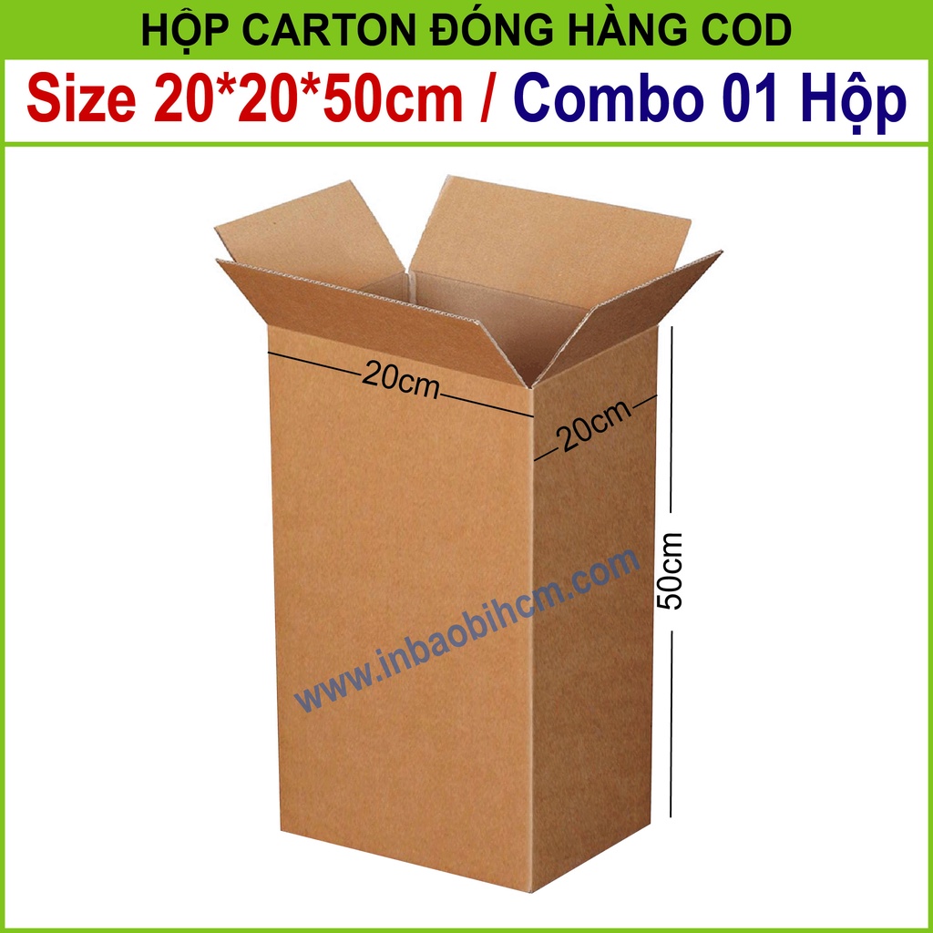01 hộp carton đóng hàng 20x20x50 cm (Hộp dày dặn, 3 lớp, cứng, chuẩn Ship COD - Thùng giấy - Hộp giấy carton giá rẻ)
