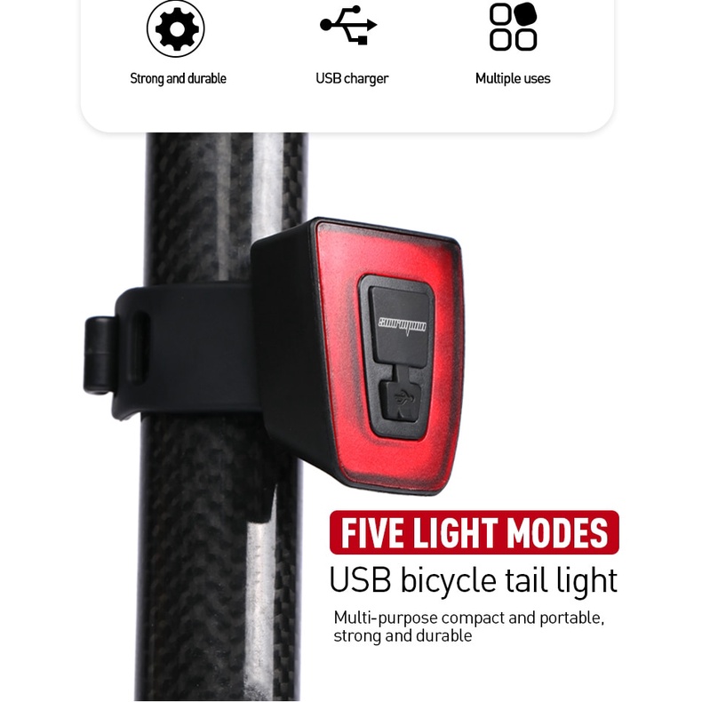 Đèn LED cảnh báo an toàn SUNRIMOON chống thấm nước sạc USB gắn đuôi xe đạp leo núi