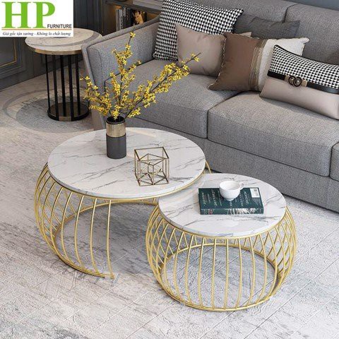 [Rẻ vô địch] Bàn Trà Sofa - HPBTSF 03 ( Bàn cặp tròn nan cong ) - Bàn sofa mặt đá HP Decor