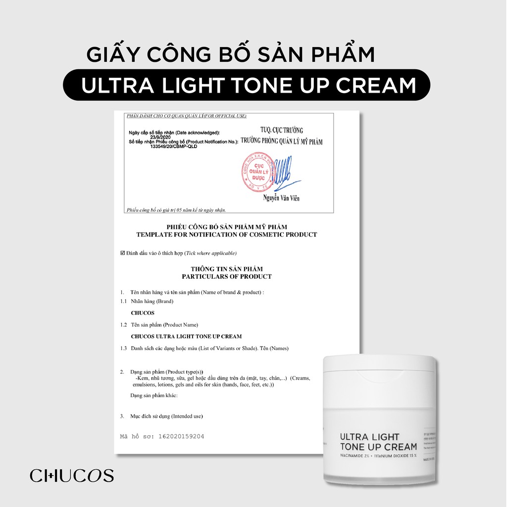 Kem nâng tone và làm sáng da Chucos Ultra Light Tone Up Cream (50ml)