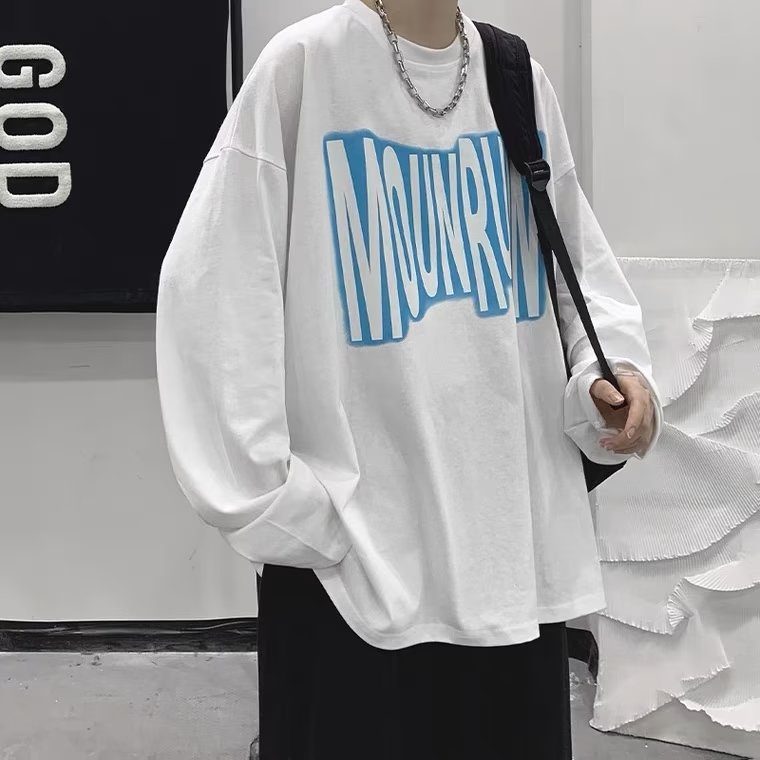 Áo Thun Tay Dài Dáng Rộng In Chữ Phong Cách Hàn Quốc Thời Trang Cho Nam Và Nữ Size M-5XL