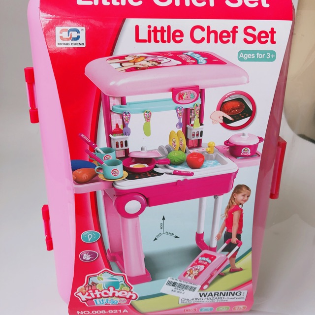 Bộ Đồ Chơi Nấu Ăn-Vali kéo làm bếp-Little Chef Set-Màu Hồng