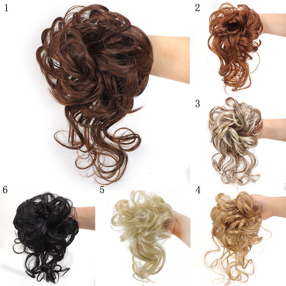 Búi tóc giả xoăn bằng sợi tổng hợp co giãn màu đen/nâu 2022 dành cho nữ