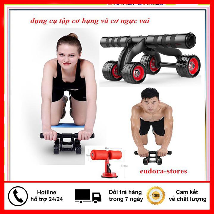 Đồ Tập gym - Con lăn Tập cơ bụng 4 bánh Đa năng [Tặng kèm thảm lót chân]