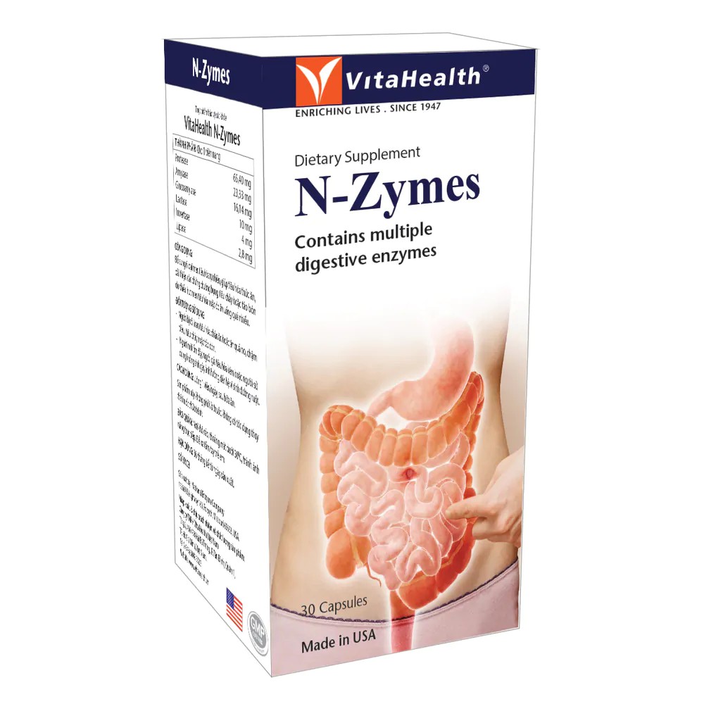 Thực Phẩm Chức Năng Viên Uống Hỗ Trợ Hệ Tiêu Hóa Vitahealth N-Zymes - Hộp 30 Viên