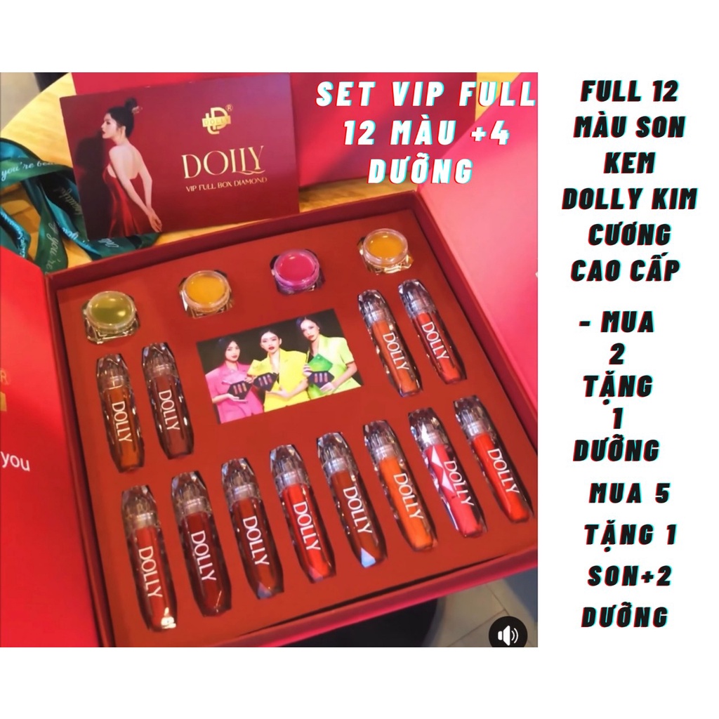 SET 12 SON KEM LÌ DOLLY KIM CƯƠNG CAO CẤP FULL HỘP , NƠ , TÚI GIẤY LÀM QUÀ TẶNG SANG XỊN , ĐẲNG CẤP