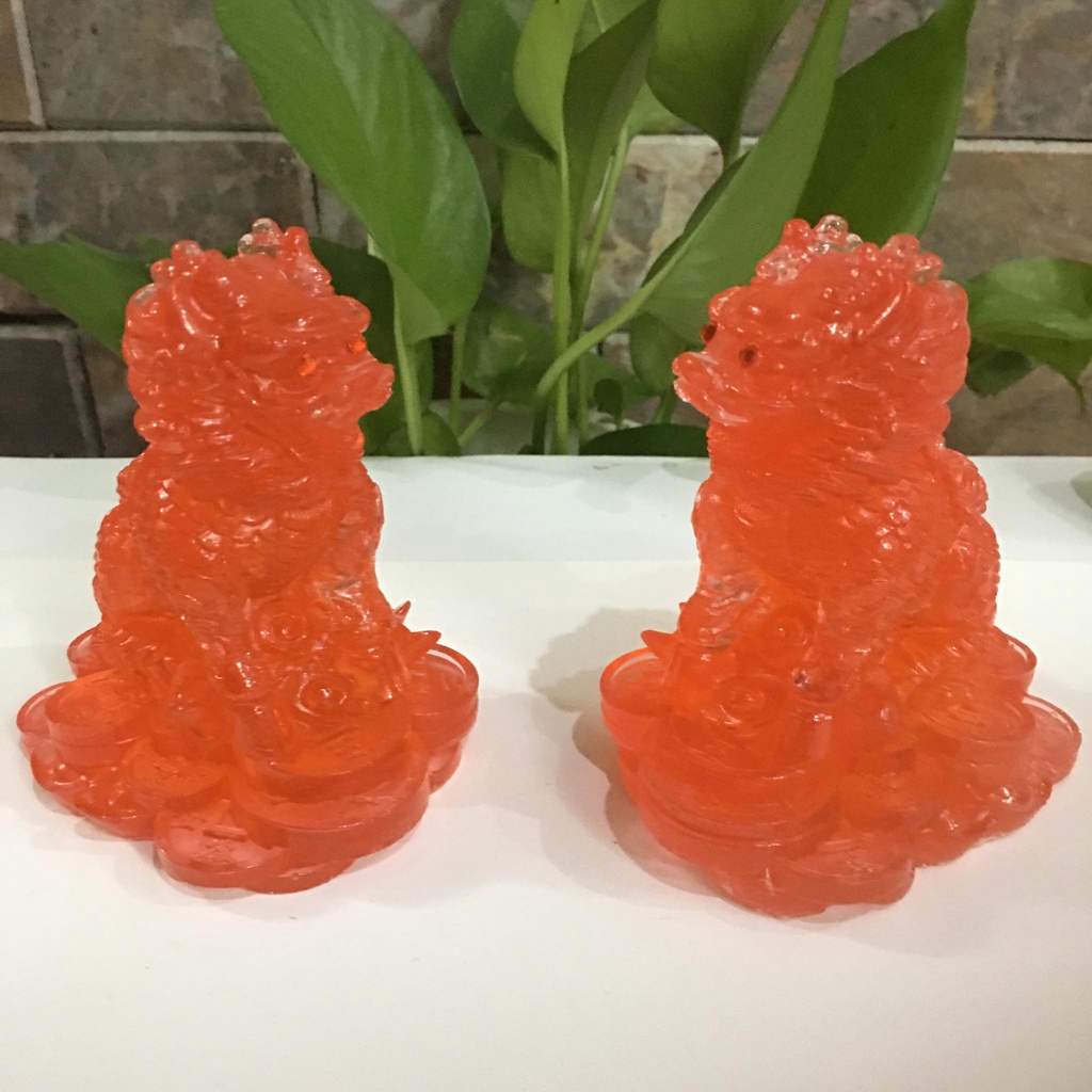 Cặp Tượng kỳ lân phong thủy 1 cặp 2 ông cao 11 cm mang tài lộc màu đỏ trong