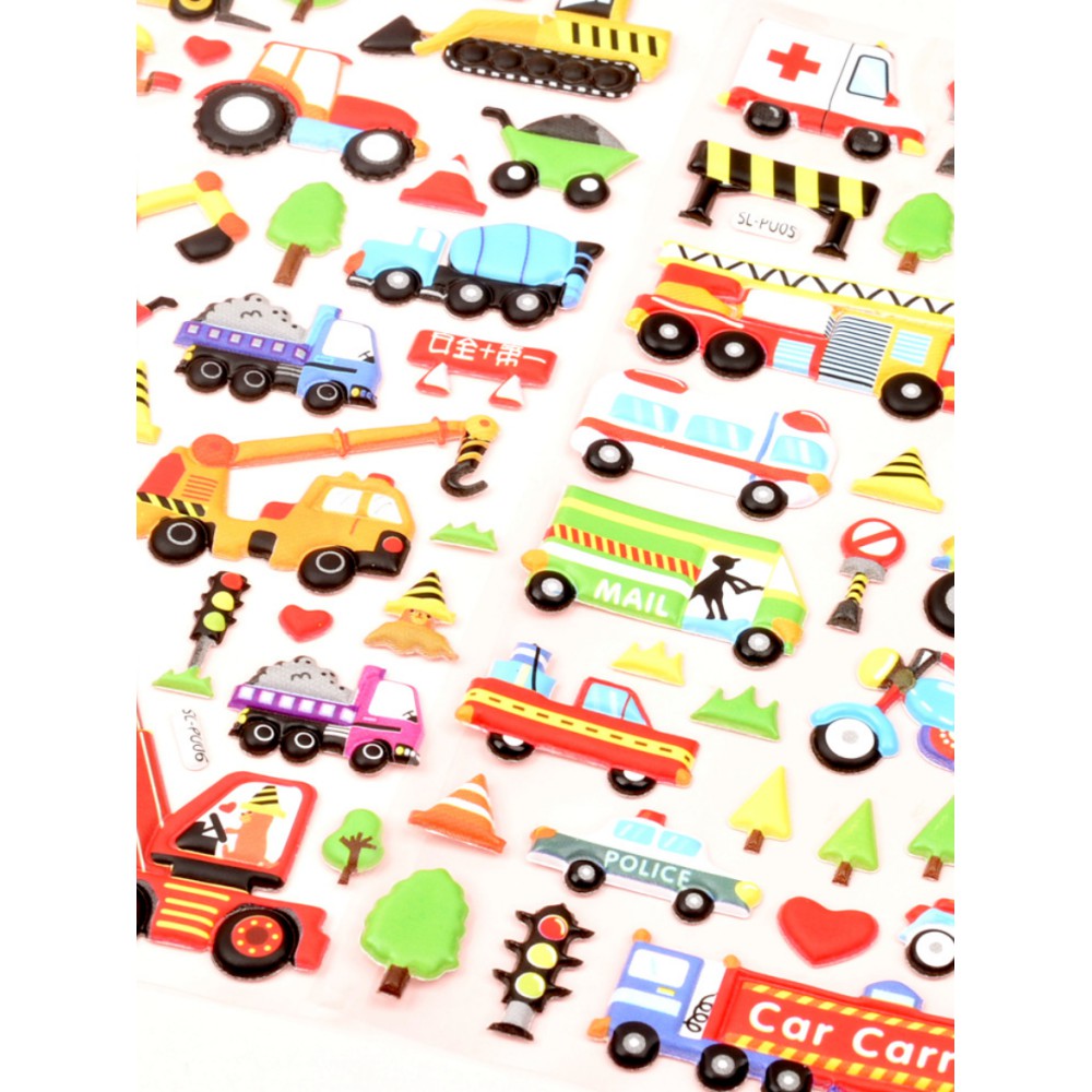 Sticker 3D chống thấm xe ô tô dán cho bé đồ chơi dán giải trí học thêm về phương tiện giao thông - xe cần cẩu- xe lu