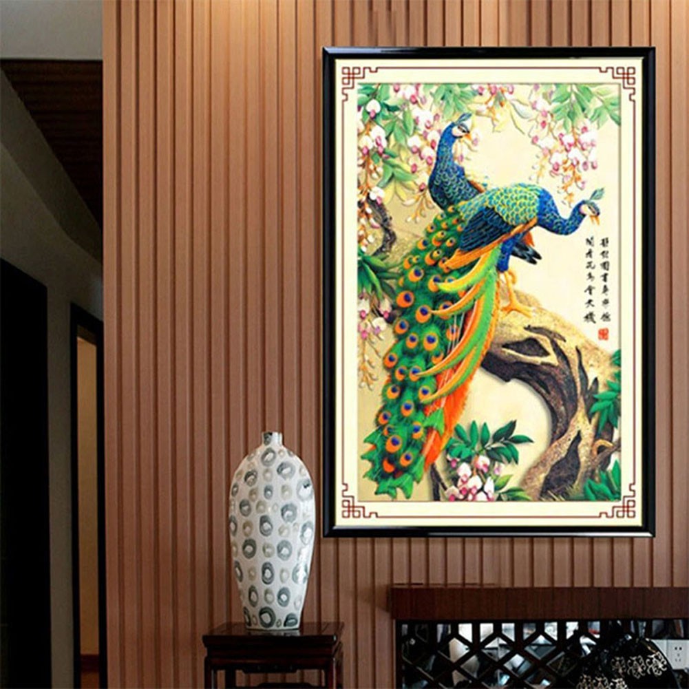 Bộ tự làm tranh đính đá 5D hình chim công sang trọng