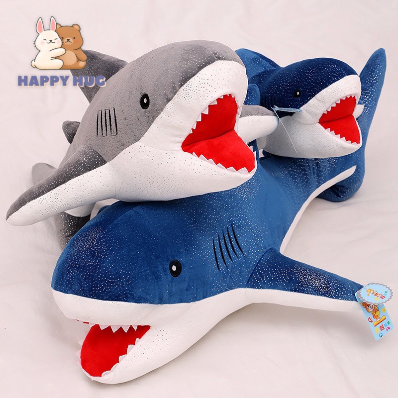 Gấu Bông Cá mập Size 42cm vỏ nhung lấp lánh nhồi gòn cao cấp - Happy Hug