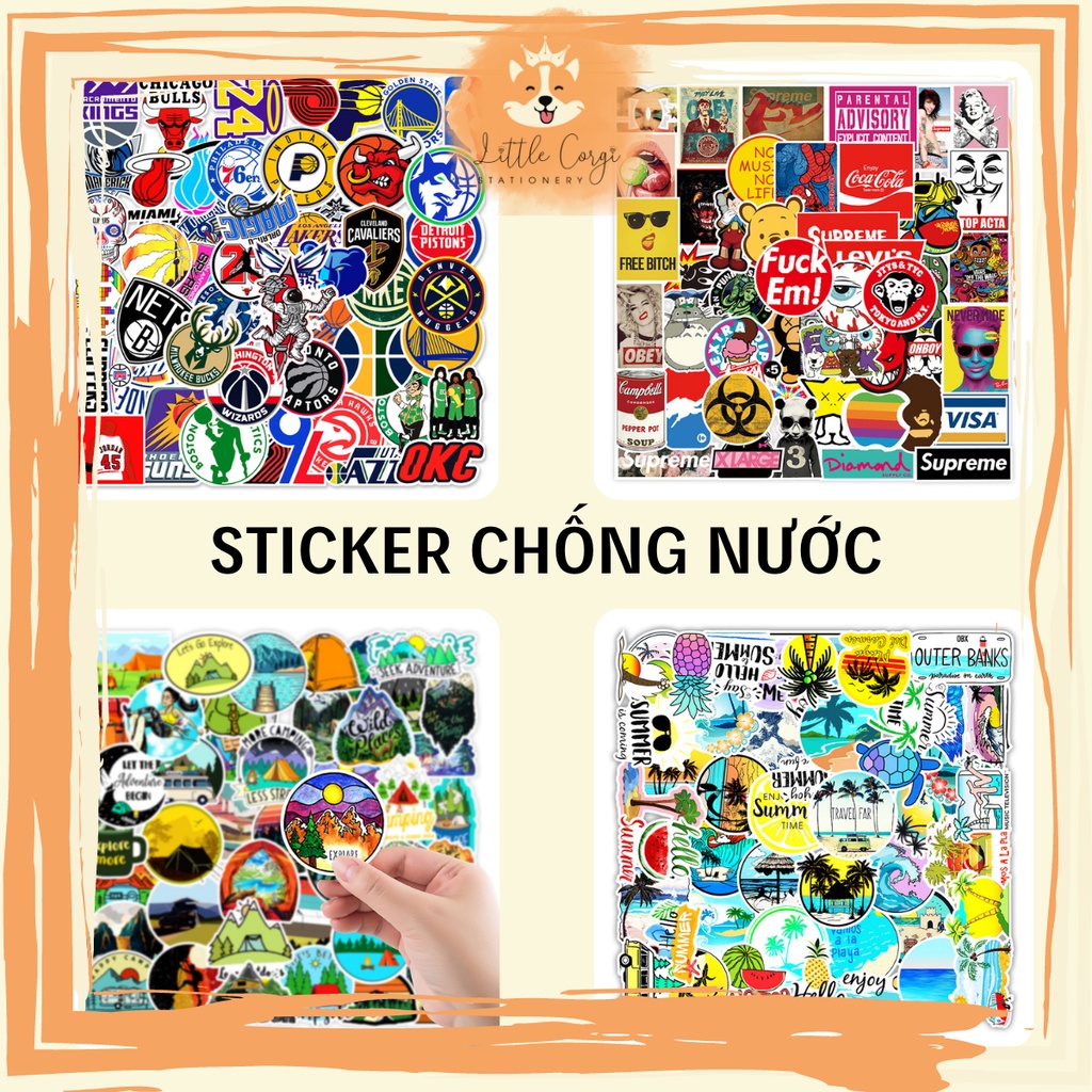 Set 20 sticker hình dán Summer holiday chống nước dán sổ tay, mũ bảo hiểm, xe máy, bình nước, vali, ván trượt siêu hot