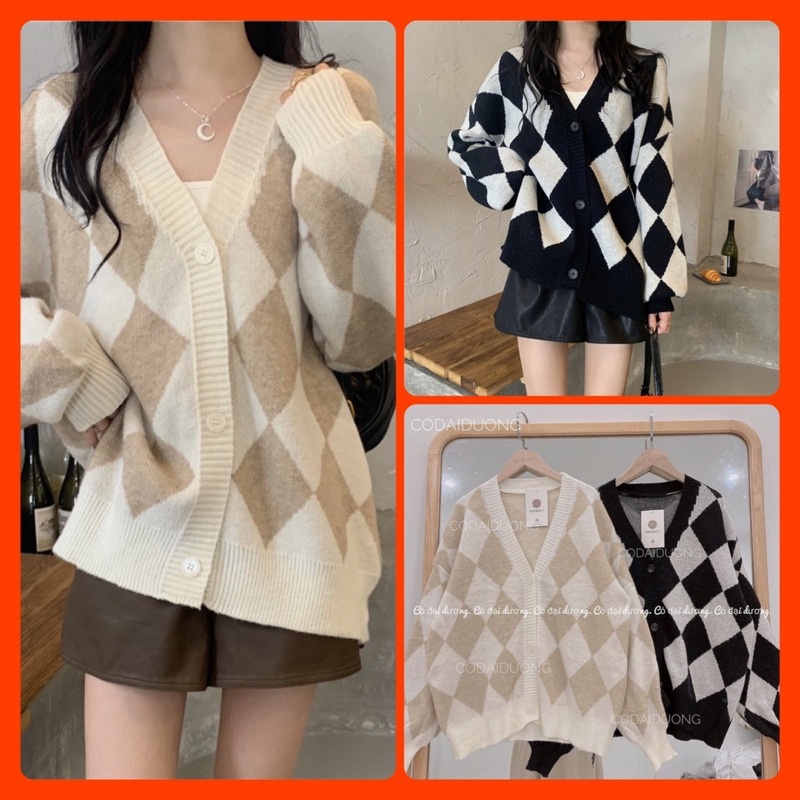 Áo len cardigan hoạ tiết chám 2 màu hàng Quảng Châu A1952N Nhung Nhớ