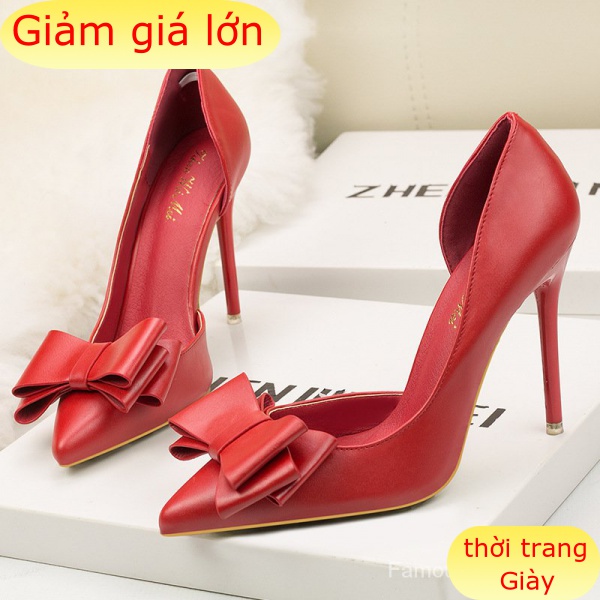 Giày Cao Gót 10.5cm Đính Nơ Thời Trang Hàn Quốc Cho Nữ