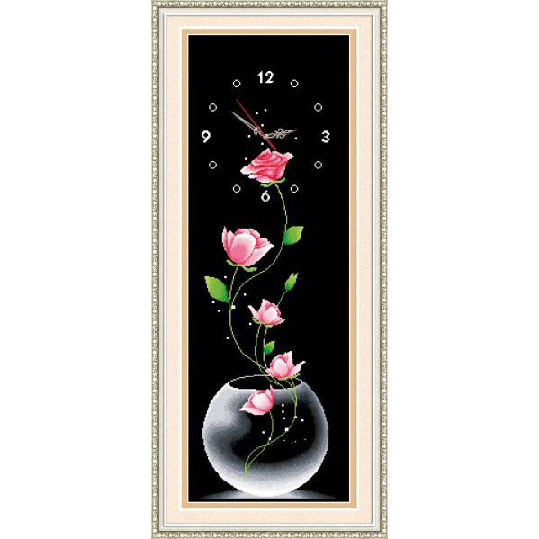 Tranh Thêu Chữ Thập Đồng Hồ 3D Bình Hoa Hồng A1019 (Khách tự thêu) KT:40x100cm