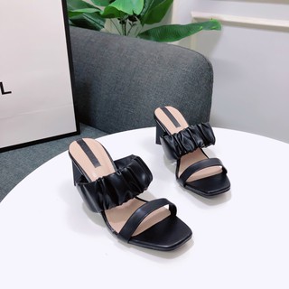 Guốc gót vuông 5P quai ngang nhún - Guốc nữ Guốc gót vuông 5P hai quai