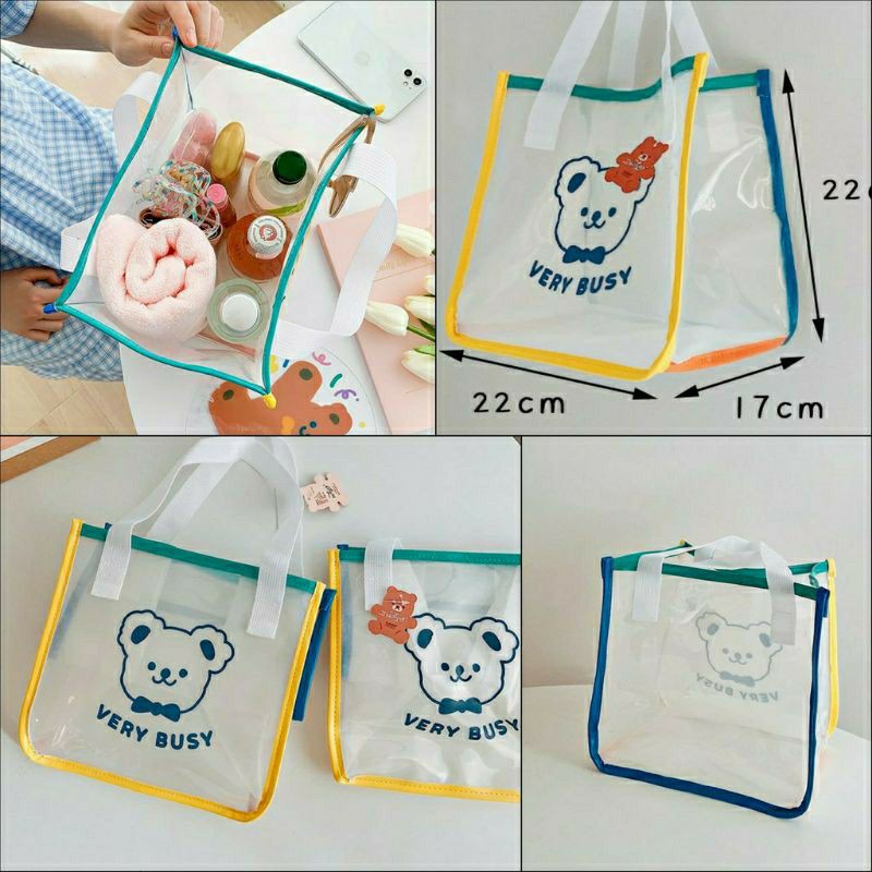 (Order 20 ngày) Túi xách pvc trong suốt đựng cơm trưa loại to Bentoy Milkjoy gấu very busy 7 màu