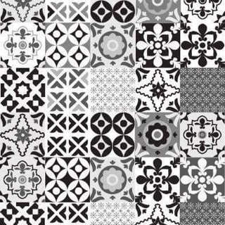 Set 30 ô decal gạch bông đen - trắng