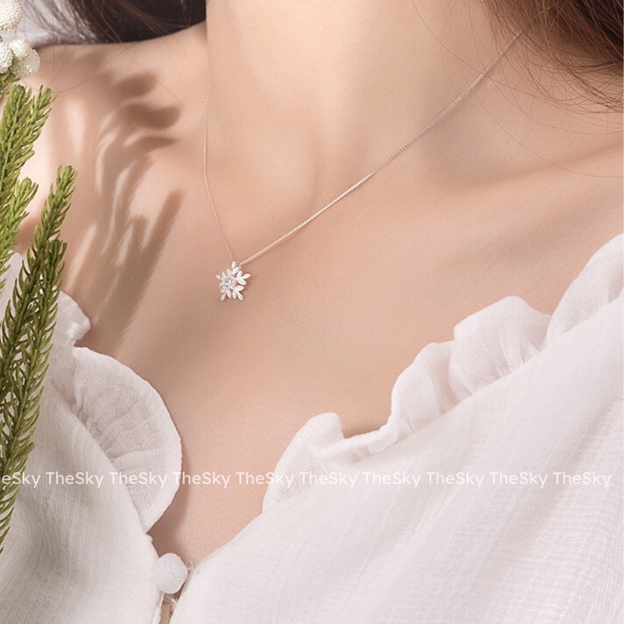 Dây chuyền bạc DC1018 sợi mảnh kèm mặt hình Bông Hoa Tuyết đính đá thiết kế đơn giản nổi bật dễ phối đồ