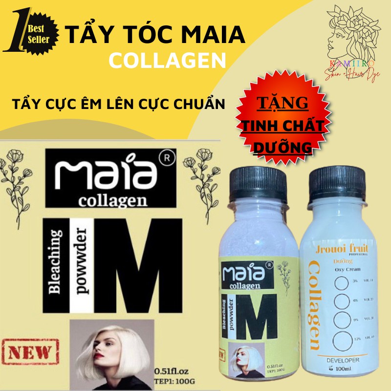 [ TẶNG DƯỠNG TẨY ]Tẩy tóc MAIA BLEACHING POWDER COLLAGEN - Tẩy cực êm, lên cực chuẩn KAMIIRO