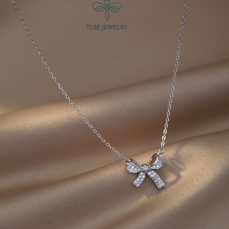 Dây chuyền bạc nữ TLEE nơ tiểu thư nạm đá cao cấp TleeJewelry D0143