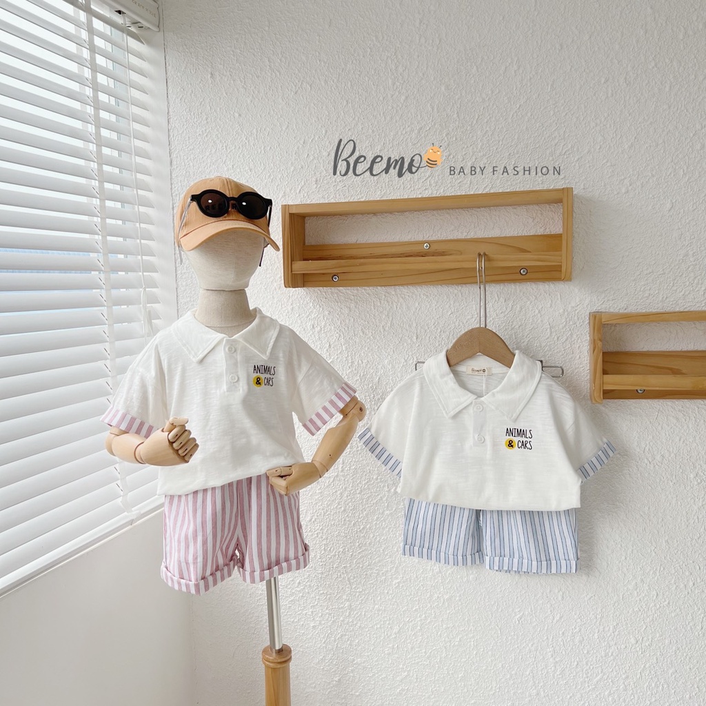 Bộ set quần áo Beemo quần kẻ áo polo thoáng mát 3 màu cho bé trai,bé gái từ 1 đến 6 tuổi- 21B126HH